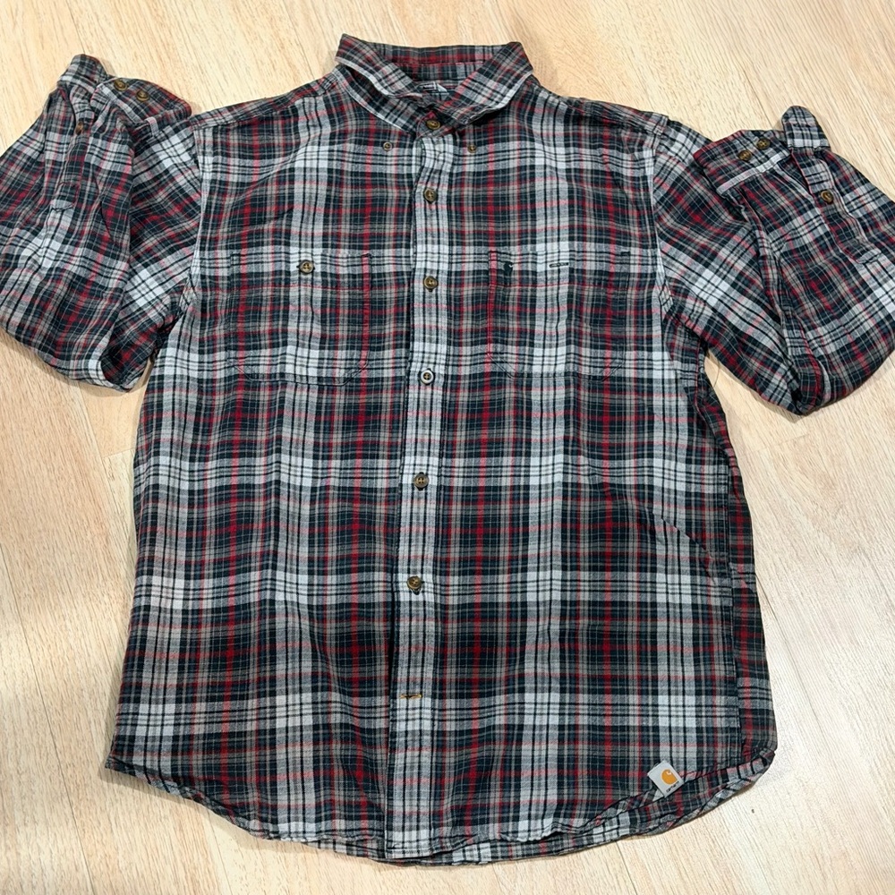 Carhartt Men's Red, Black & Gray Plaid Button-Down Shirt
